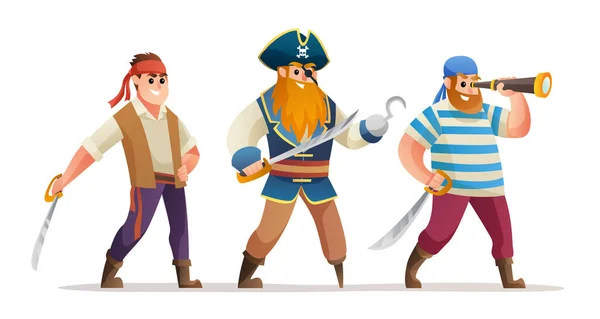Піратський Капітан Солдати Тримають Набір Персонажів Меча — стоковий вектор