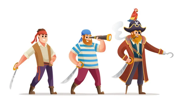 Carácter Conjunto Piratas Capitán Soldados Con Ilustración Espada — Archivo Imágenes Vectoriales