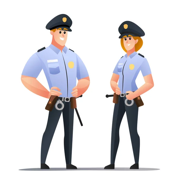 Policeman Police Woman Officer Characters Cartoon — Stock Vector