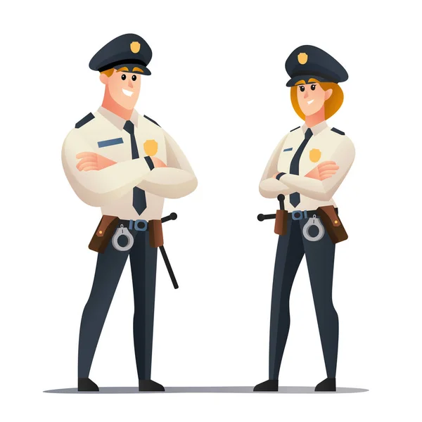 Policeman Police Woman Officer Cartoon Characters — Stock Vector