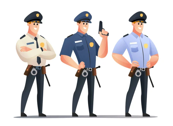 Policía Oficial Dibujos Animados Conjunto Personajes — Archivo Imágenes Vectoriales