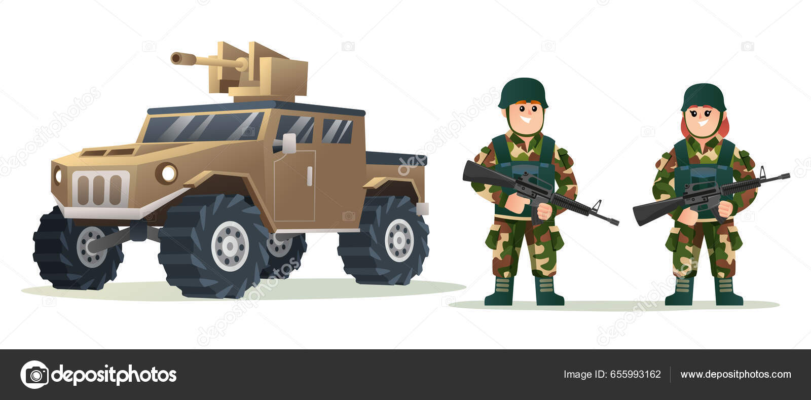 Милые Военнослужащие Мужского Женского Пола Оружием Иллюстрацией.