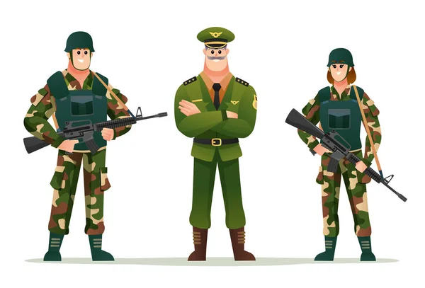 Λοχαγός Του Στρατού Άνδρες Και Γυναίκες Στρατιώτες Που Κατέχουν Όπλα — Διανυσματικό Αρχείο