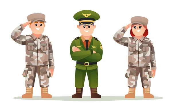 Χαριτωμένο Καπετάνιος Του Στρατού Αγόρι Και Κορίτσι Στρατιώτες Σύνολο Χαρακτήρων — Διανυσματικό Αρχείο
