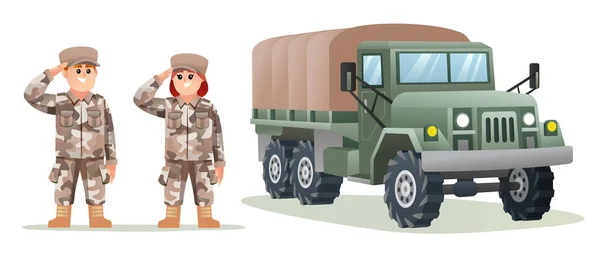 Lindos Personajes Soldados Del Ejército Masculino Femenino Con Ilustración Dibujos — Archivo Imágenes Vectoriales
