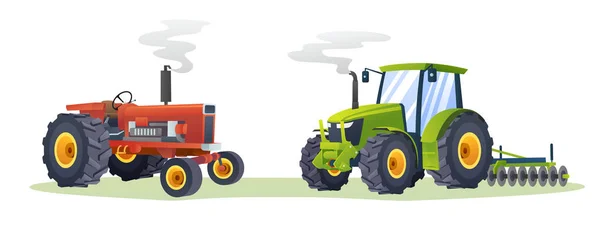 Farm Tractors Collection Isolated Illustration — Stock Vector