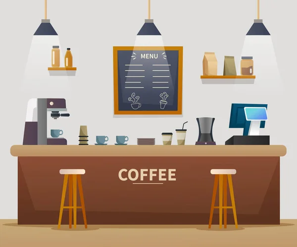 Coffeeshop Interieur Cartoon Illustration — Stockvektor