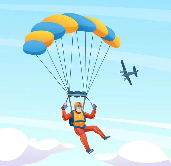 Fallschirmspringer Mit Flugzeug Den Himmel Illustration — Stockvektor