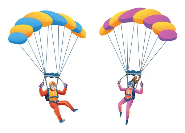 Parachute Skydiver Paar Karakter Set — Stockvector