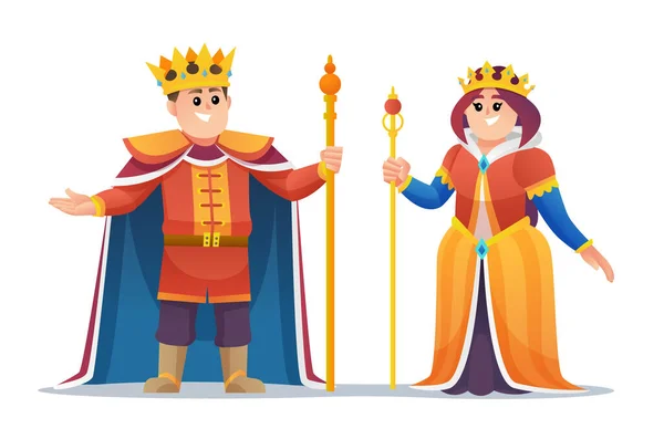 Bonito Rei Rainha Desenho Animado Conjunto Personagens —  Vetores de Stock