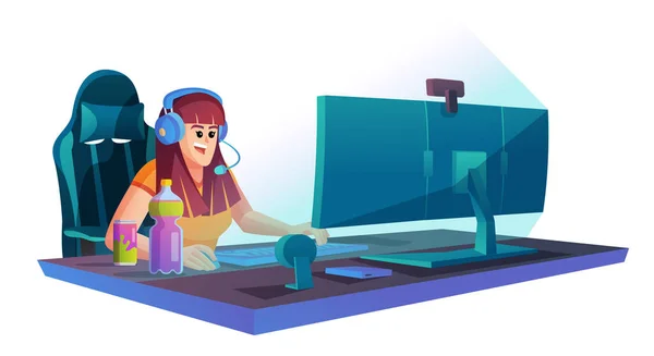 Mulher Jogando Videogame Ilustração Conceito Computador — Vetor de Stock