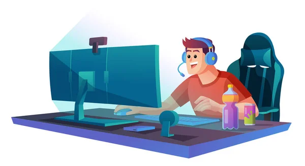 Homem Jogando Videogame Ilustração Conceito Computador — Vetor de Stock
