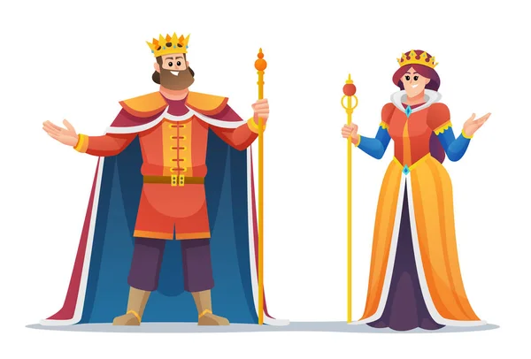 Koning Koningin Tekenfilm Karakter Set — Stockvector