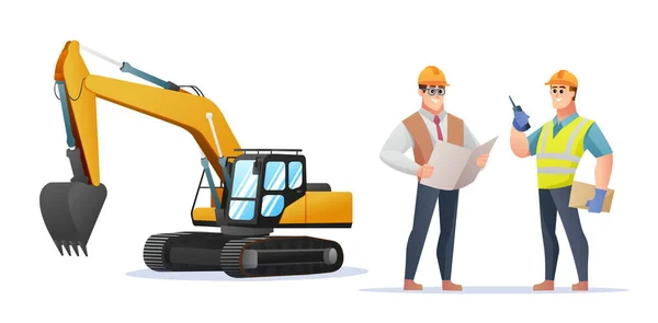 Capataz Construcción Ingeniero Con Ilustración Excavadora — Vector de stock