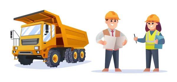 Capataz Construção Bonito Personagens Engenharia Feminina Com Ilustração Caminhão — Vetor de Stock