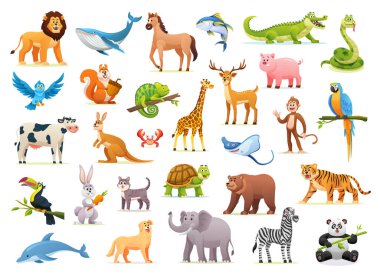 Collection of cute cartoon animal illustrations clipart