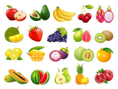 Set of fresh fruits icons illustration clipart