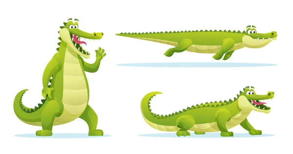Смешной Крокодил Различных Позах Карикатуры — стоковый вектор
