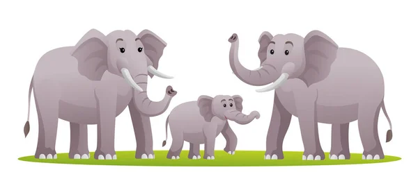 Set Elephant Family Cartoon Illustration — Stock Vector