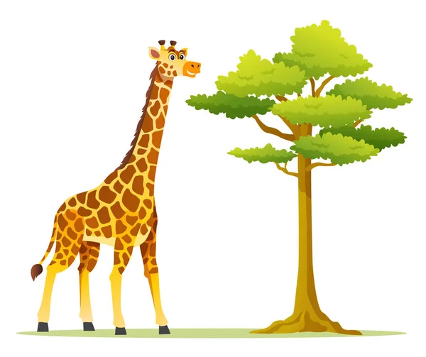 Girafe Avec Illustration Dessin Animé Arbre — Image vectorielle