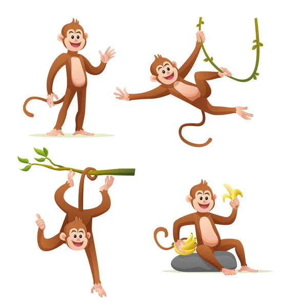포즈의 삽화에 나오는 귀여운 원숭이 — 스톡 벡터