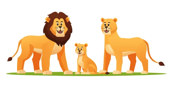 Set Von Familie Löwen Cartoon Illustration — Stockvektor