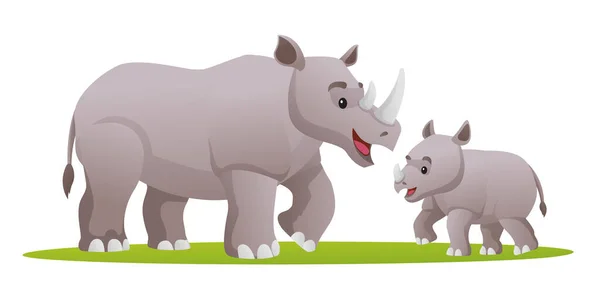 Rhino Avec Illustration Dessin Animé Mignon Ourson — Image vectorielle