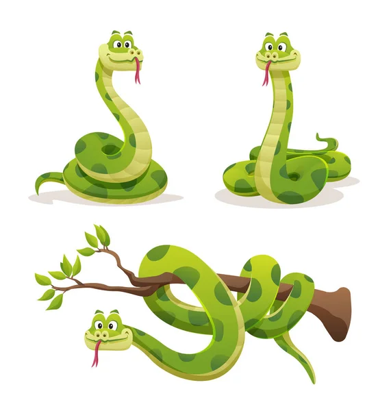 Conjunto Cobra Várias Poses Desenho Animado Ilustração — Vetor de Stock