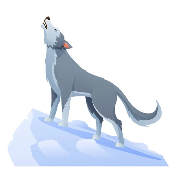Wolf Howling Cliff Cartoon Illustration — Stock Vector