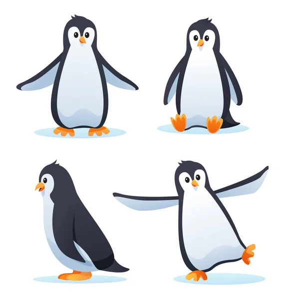 Mignon Pingouin Dans Diverses Poses Illustration Bande Dessinée — Image vectorielle