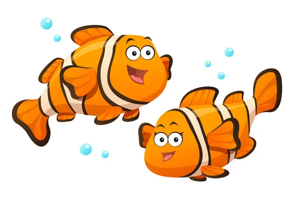 Desenhos Animados Ilustração Dois Peixes Palhaço Bonito Isolado Fundo Branco — Vetor de Stock