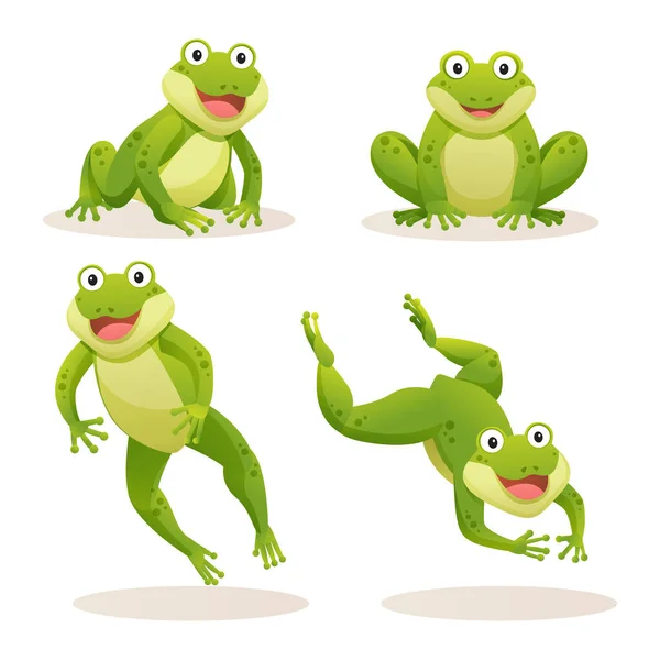 可爱的青蛙在各种姿势的卡通画 — 图库矢量图片