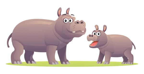 Hippopotame Avec Illustration Dessin Animé Mignon Ourson — Image vectorielle