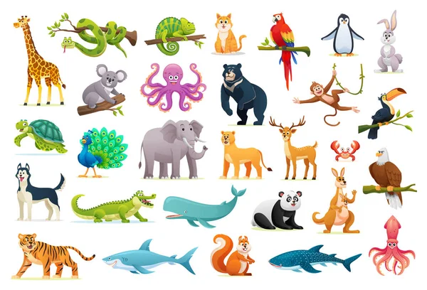 Conjunto Ilustraciones Dibujos Animados Animales Salvajes — Vector de stock
