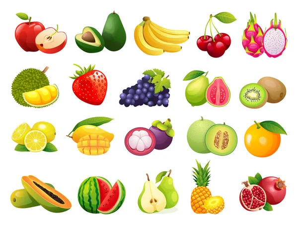 Conjunto Iconos Frutas Frescas Ilustración — Vector de stock