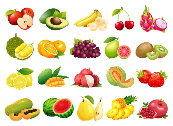 さまざまな種類の果物のイラストのコレクション — ストックベクタ