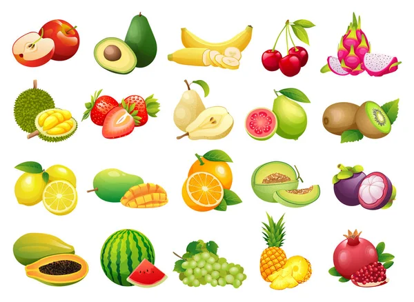 Collection Fresh Fruits Cartoon Style — Stock Vector