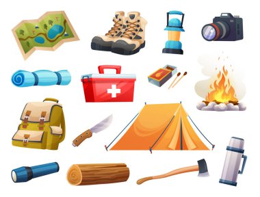 Set of camping and hiking equipment illustration clipart