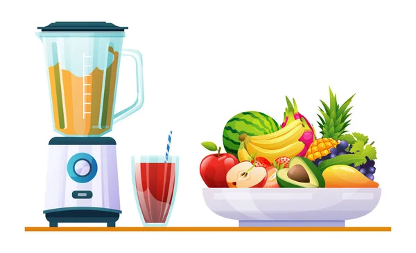 Smoothie Blender Mixer Various Fresh Fruits Vector Illustration — Stock Vector
