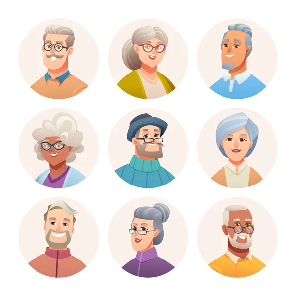 Коллекция Персонажей Аватаров Пожилых Людей Аватары Старых Людей Мультяшном Стиле — стоковый вектор
