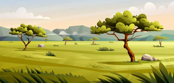 Savanna Landscape Illustration Landscape African Savanna Cartoon Style — Stock Vector