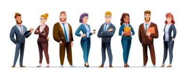 Bir grup iş adamı ve iş kadını karakter tasarımı