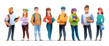 Çizgi film tarzında bir grup genç öğrenci.