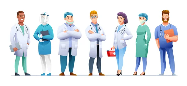Médicos Enfermeiros Desenho Animado Conjunto Caracteres — Vetor de Stock