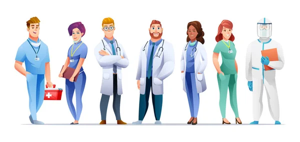 Set Medical Doctor Nurse Cartoon Characters — Stock Vector