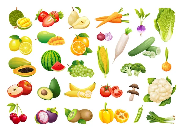 Coleção Frutas Legumes Frescos Estilo Cartoon —  Vetores de Stock