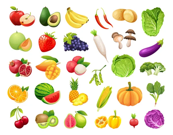 Conjunto Frutas Verduras Orgánicas Vector Ilustración — Vector de stock