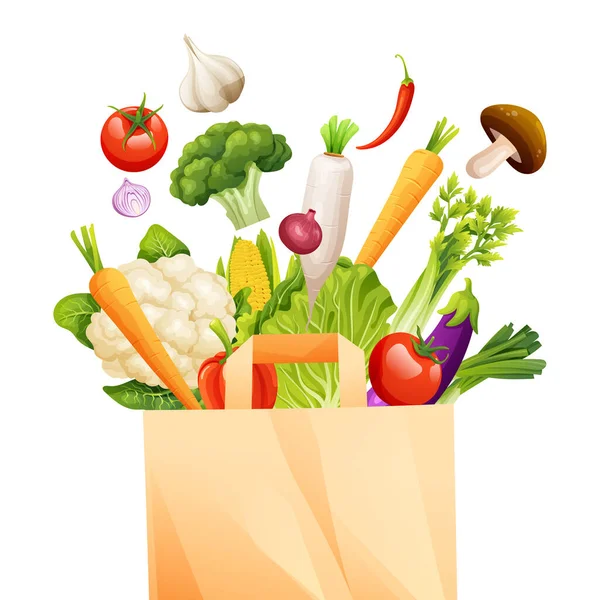 Conjunto Verduras Con Ilustración Vectores Bolsas Reciclables — Vector de stock