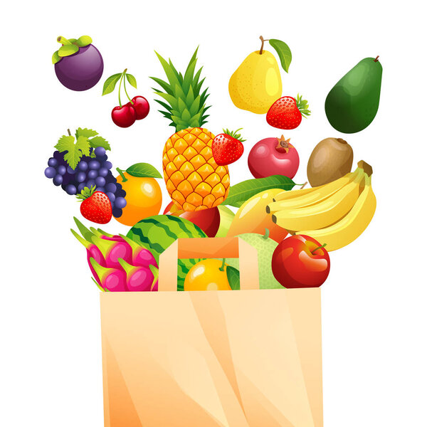 Set of fruits with recyclable bag vector illustration