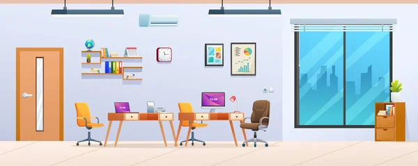 Moderna Oficina Diseño Interiores Ilustración Dibujos Animados — Vector de stock